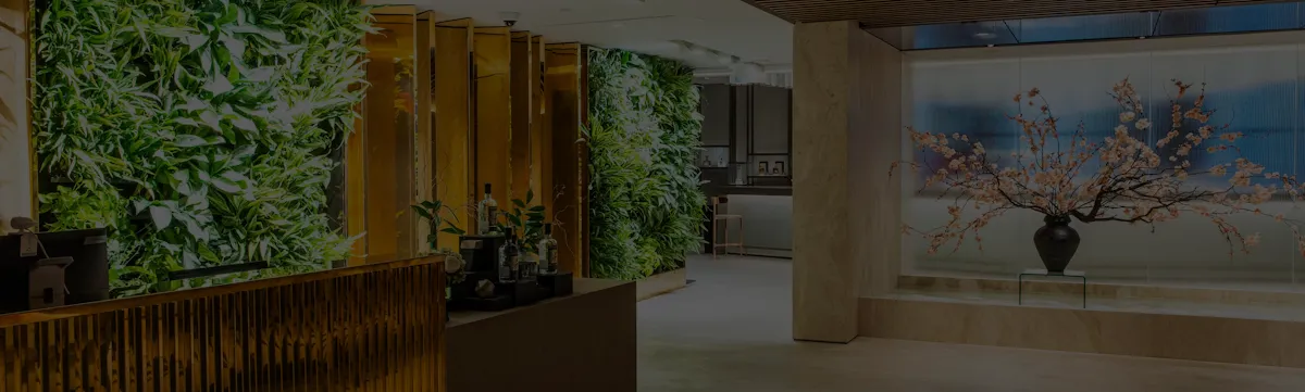 Bright, modern lobby of Suntory Global Spirits' Headquarters